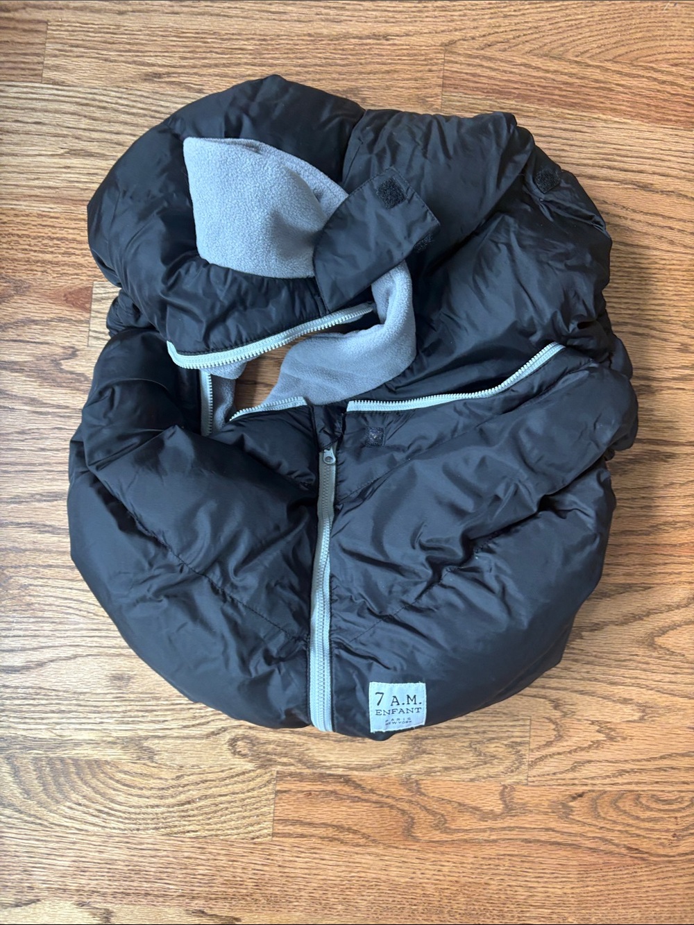 7 A.M. Enfant Kids Black Puffer Neck Warmer with Gray Lining and Zip Closure
